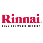 Rinnai water heater brand logo serviced by Fort Worth Plumber TX